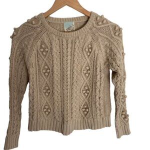 Peek Fleur Cream PomPom Cable Sweater XLarge